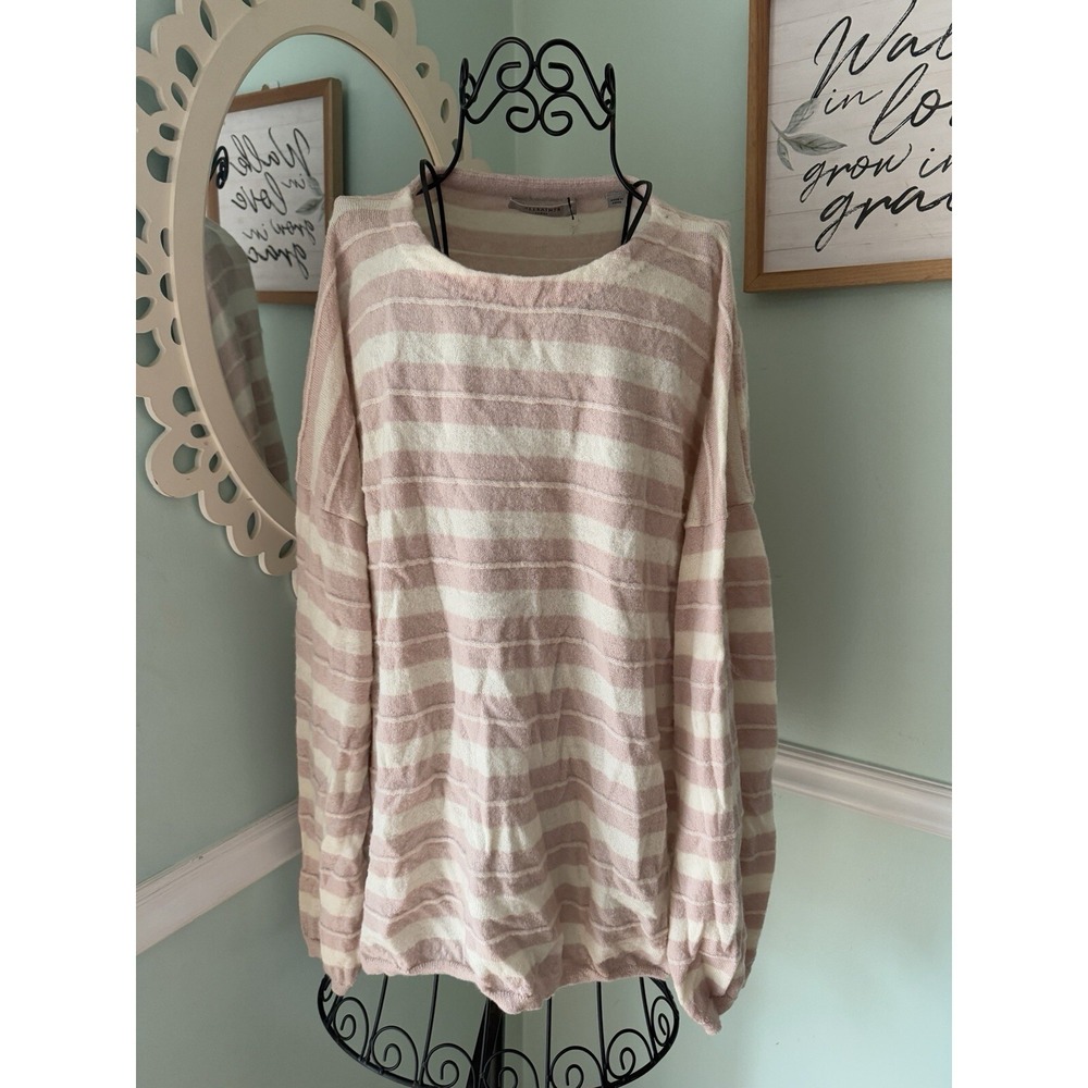 All Saints‎ Large  Pink Striped Oversized Wool Blend Alpaca Sweater Cozy